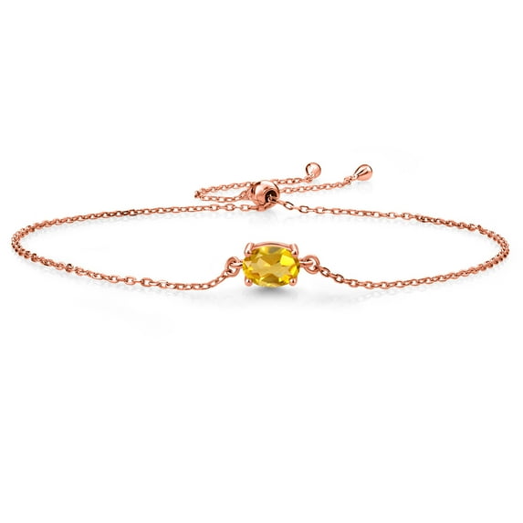 Gem Stone King 18K Rose Gold Plated Silver Yellow Citrine Solitaire Bracelet for Women (0.75 Cttw, Oval Cut 7x5mm)
