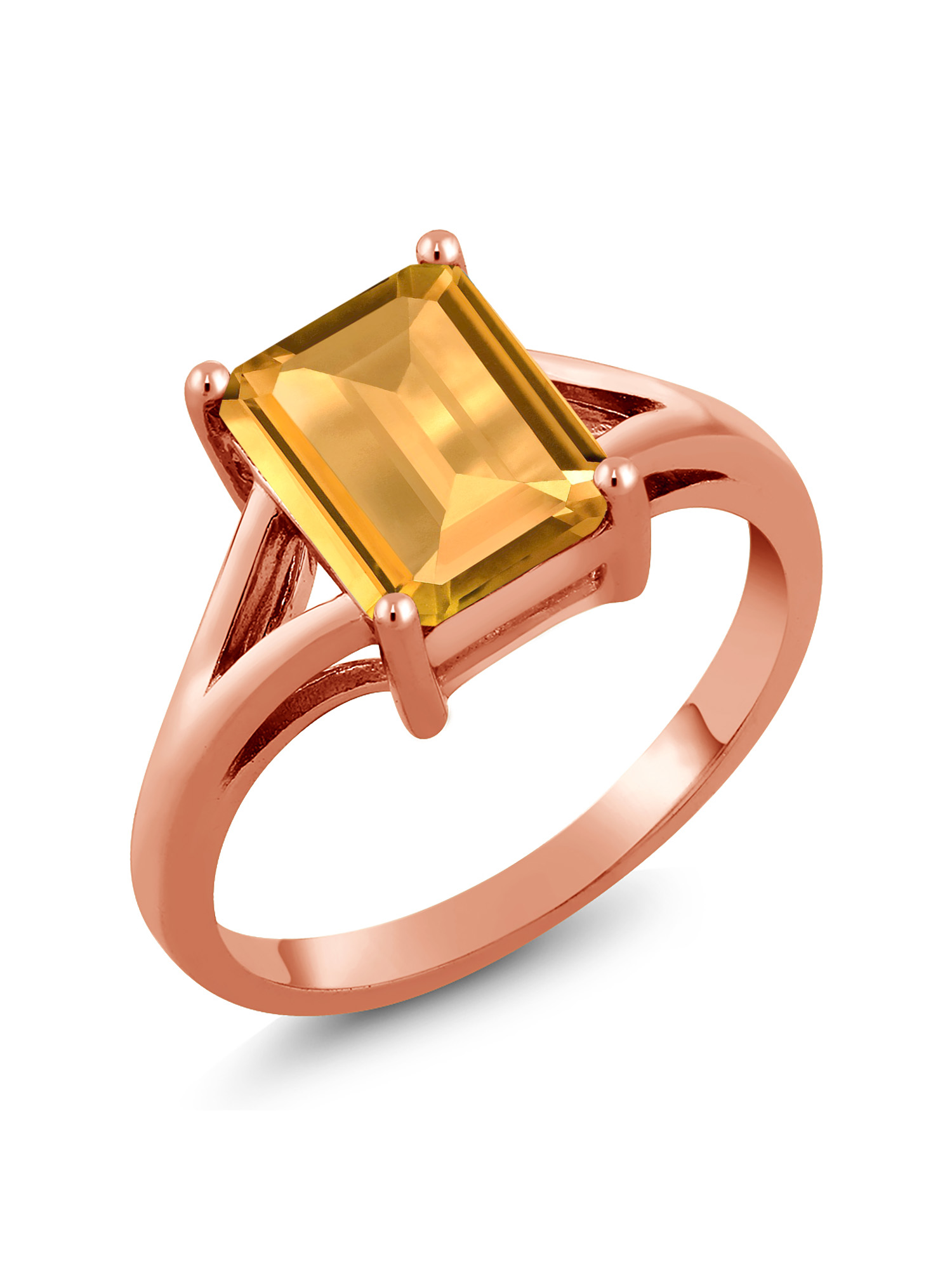 Gem Stone King 18K Rose Gold Plated Silver Yellow Citrine Solitaire