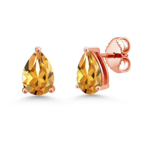 Gem Stone King 18K Rose Gold Plated Silver Yellow Citrine Stud Earrings for Women Men (1.46 Cttw, Gemstone November Birthstone, Pear Shape 8X5MM)