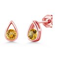 thumbnail image 1 of Gem Stone King 18K Rose Gold Plated Silver Yellow Citrine Teardrop Stud Earrings for Women Men (1.45 Cttw, Gemstone November Birthstone, Round 5MM), 1 of 4