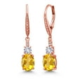 thumbnail image 1 of Gem Stone King 18K Rose Gold Plated Silver Yellow Citrine and White Created Sapphire Dangle Earrings for Women with Lab Grown Diamond (3.53 Cttw, Oval 9X7MM), 1 of 3