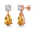 thumbnail image 1 of Gem Stone King 18K Rose Gold Plated Silver Yellow Citrine and White Created Sapphire Teardrop Dangle Drop Earrings for Women (7.78 Cttw, Gemstone Birthstone, Pear Shape 12x8MM, Round 6MM), 1 of 4