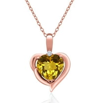 Gem Stone King 18K Rose Gold Plated Silver Yellow Citrine and White Moissanite Heart Shape Pendant Necklace for Women (1.42 Cttw, Heart 8MM, Gemstone November Birthstone, with 18 inch Chain)