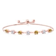 thumbnail image 1 of Gem Stone King 18K Rose Gold Plated Silver Yellow Citrine and White Moissanite Infinity Links Bracelet for Women (2.27 Cttw, Round 4.5MM, Fully Adjustable up to 9 inch), 1 of 5