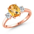 thumbnail image 1 of Gem Stone King 18K Rose Gold Plated Silver Yellow Citrine and White Topaz Engagement Ring for Women | 2.31 Cttw | Oval Checkerboard 9X7MM | Gemstone November Birthstone | Size 9, 1 of 6