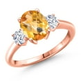 thumbnail image 1 of Gem Stone King 18K Rose Gold Plated Silver Yellow Citrine and White Zirconia Engagement Ring for Women | 2.15 Cttw | Oval Checkerboard 9X7MM | Gemstone November Birthstone | Size 6, 1 of 6