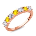thumbnail image 1 of Gem Stone King 18K Rose Gold Plated Silver Yellow Sapphire Set with Moissanite Anniversary Ring for Women (1.12 Cttw, Gemstone Birthstone, Available in Size 5, 6, 7, 8, 9), 1 of 4