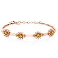 thumbnail image 1 of Gem Stone King 18K Rose Gold Plated Silver Yellow Sapphire and White Created Sapphire Bracelet for Women (4.06 Cttw, Gemstone September Birthstone, Oval 6X4MM, 7 inch + 1 inch Extender), 1 of 3