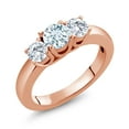 thumbnail image 1 of Gem Stone King 18K Rose Gold Plated Sterling Silver 3-Stone Ring Set with Round Sky Blue Aquamarine and Moissanite (0.96 Cttw, Size 8), 1 of 4