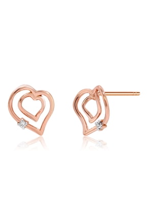 18K Rose Gold White Diamond Flower Petal Shape Stud Earrings for Women
