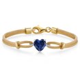 thumbnail image 1 of Gem Stone King 18K Two Tone Sterling Silver Blue Created Sapphire and White Lab Grown Diamond Bracelet for Women (1.04 Cttw, Heart Shape 8MM, 6.5/7/7.5 inches, Made in Italy), 1 of 3