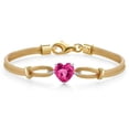 thumbnail image 1 of Gem Stone King 18K Two Tone Sterling Silver Pink Created Sapphire and White Lab Grown Diamond Bracelet for Women (1.84 Cttw, Heart Shape 8MM, 6.5/7/7.5 inches, Made in Italy), 1 of 3