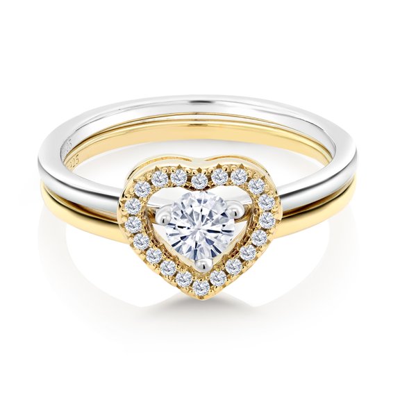 Gem Stone King 18K Two-Tone Plated Sterling Silver Ring Set with Moissanite | 0.47 Cttw | Gemstone Birthstone | Wedding Engagement Anniversary Promise Ring for Women | Size 6