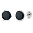 thumbnail image 1 of Gem Stone King 18K White Gold 3.00 Ct Round 6mm Black Zirconia 3-Prong Martini Stud Earrings for Women Men, 1 of 5
