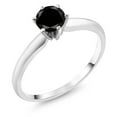thumbnail image 1 of Gem Stone King 18K White Gold Black Diamond Engagement Solitaire Ring for Women (0.55 Cttw, Round 5MM, Gemstone April Birthstone, Size 6), 1 of 4