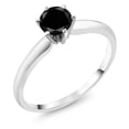 thumbnail image 1 of Gem Stone King 18K White Gold Black Diamond Engagement Solitaire Ring for Women (0.55 Cttw, Round 5MM, Gemstone April Birthstone, Size 8), 1 of 4