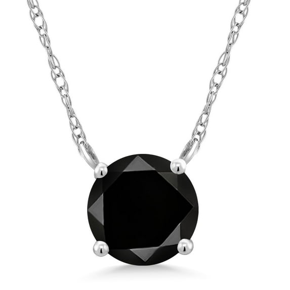 Gem Stone King 18K White Gold Black Diamond Necklace for Women (0.55 Cttw, Gemstone April Birthstone, Round 5MM, 18 inch Chain)