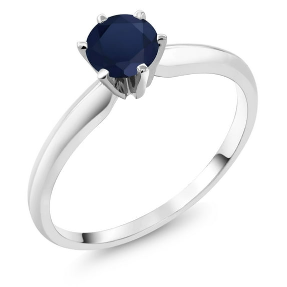 Gem Stone King 18K White Gold Blue Sapphire Engagement Solitaire Ring for Women (0.60 Cttw, Round 5MM, Gemstone September Birthstone, Size 9)