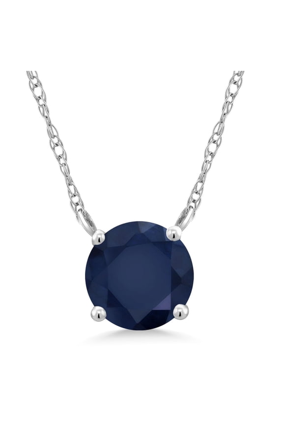 18K White Gold Blue Sapphire Necklace for Women (0.60 Cttw, Gemstone September Birthstone, Round 5MM, 18 inch Chain)
