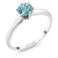 thumbnail image 1 of Gem Stone King 18K White Gold Blue Zircon Engagement Solitaire Ring for Women (0.85 Cttw, Round 5MM, Gemstone Birthstone, Size 9), 1 of 4