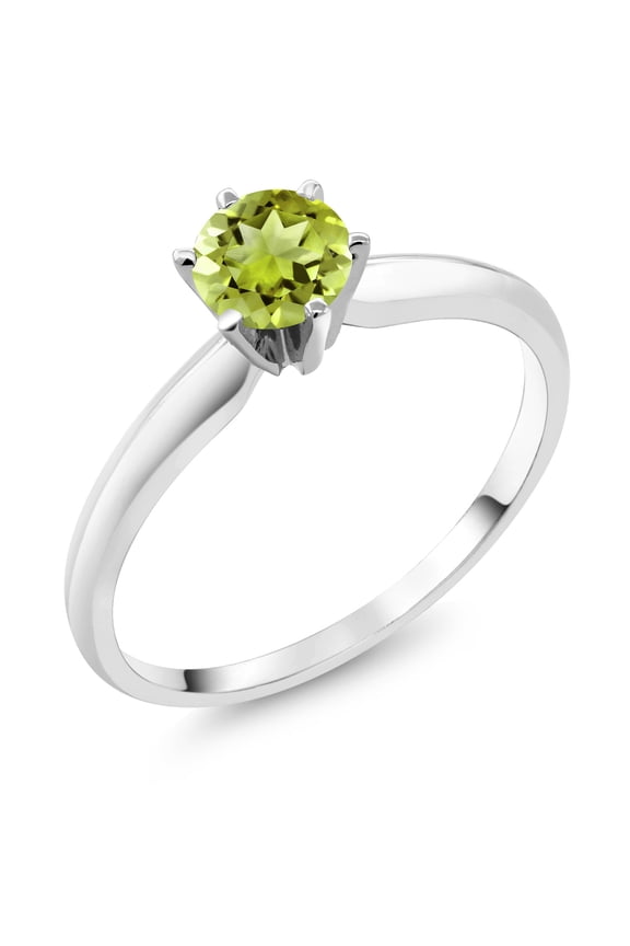 18K White Gold Green Peridot Engagement Solitaire Ring for Women (0.55 Cttw, Round 5MM, Gemstone August Birthstone, Size 5)