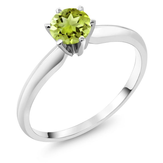 Gem Stone King 18K White Gold Green Peridot Engagement Solitaire Ring for Women (0.55 Cttw, Round 5MM, Gemstone August Birthstone, Size 5)