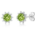 thumbnail image 1 of Gem Stone King 18K White Gold Green Peridot and Diamond Stud Earrings for Women (Round 4MM Gemstone Birthstone, 0.68 Cttw), 1 of 4