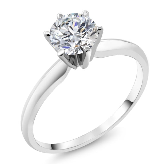 Gem Stone King 18K White Gold IGI Certified Lab Grown Diamond Solitaire Engagement Ring for Women | 1 Ct Round Cut | E-F Color | VS1-VS2 Clarity | 6-Prongs | Size 8