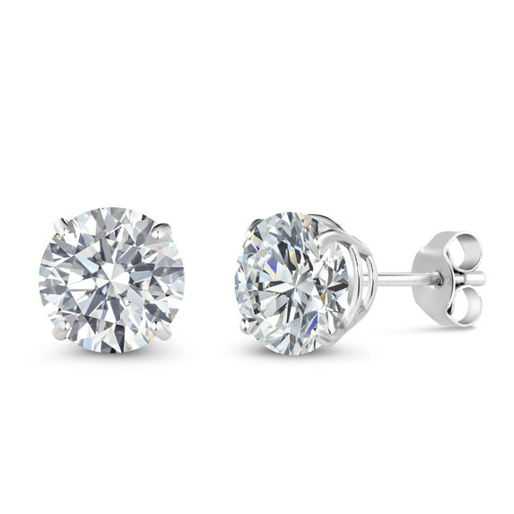 Gem Stone King 18K White Gold Lab Grown Diamond Earrings for Women | 1.48 Cttw | Gemstone April Birthstone | DEF Color | VVS-VS Clarity | Round 6MM