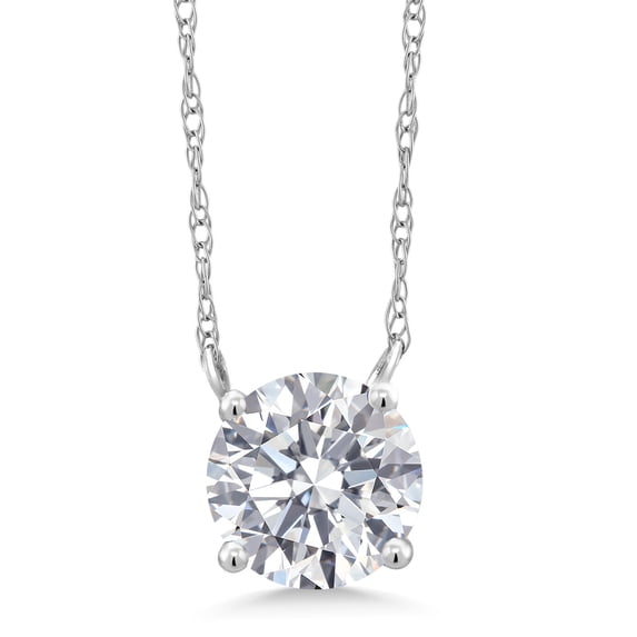 Gem Stone King 18K White Gold Lab Grown Diamond Pendant Necklace for Women | 0.74 Cttw | Gemstone April Birthstone | Round 6MM | DEF Color | VVS-VS Color | With 18 inch Chain