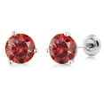 thumbnail image 1 of Gem Stone King 18K White Gold Martini Setting Stud Earrings for Women Men Round Red Moissanite (2.00 Cttw), 1 of 5