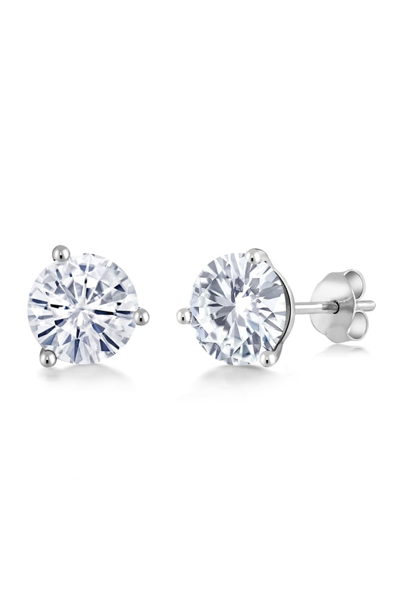 18K White Gold Moissanite 3 Prong Stud Earrings for Women Men (2.00 Cttw, Round 6.5MM)
