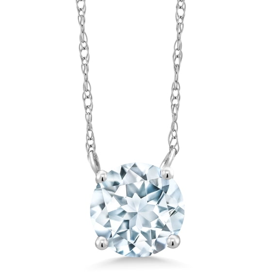 Gem Stone King 18K White Gold Pendant Necklace 0.75 Ct Round Sky Blue Aquamarine