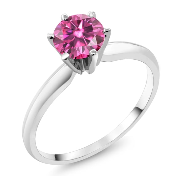 Gem Stone King 18K White Gold Pink Moissanite Solitaire Engagement Ring for Women (1.00 Cttw, Gemstone Birthstone, Round 6.5MM, Size 8)