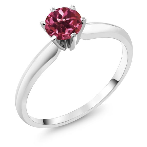 Gem Stone King 18K White Gold Pink Tourmaline Engagement Solitaire Ring for Women (0.52 Cttw, Round 5MM, Gemstone October Birthstone, Size 8)
