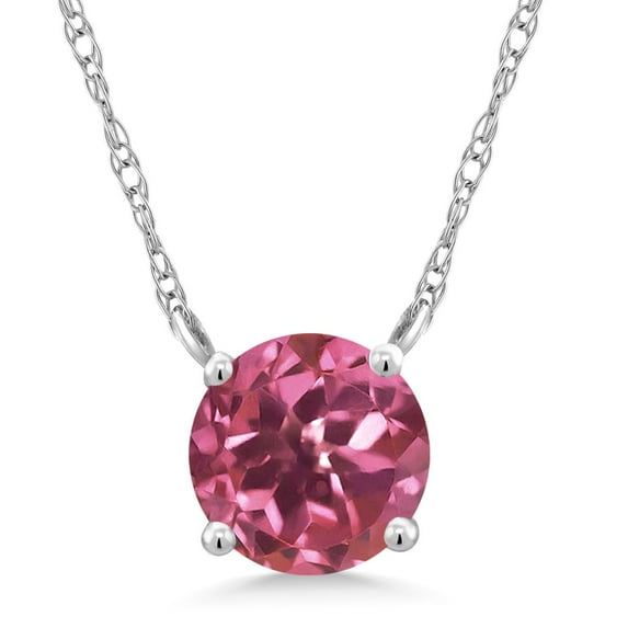 Gem Stone King 18K White Gold Pink Tourmaline Necklace for Women (0.52 Cttw, Gemstone October Birthstone, Round 5MM, 18 inch Chain)