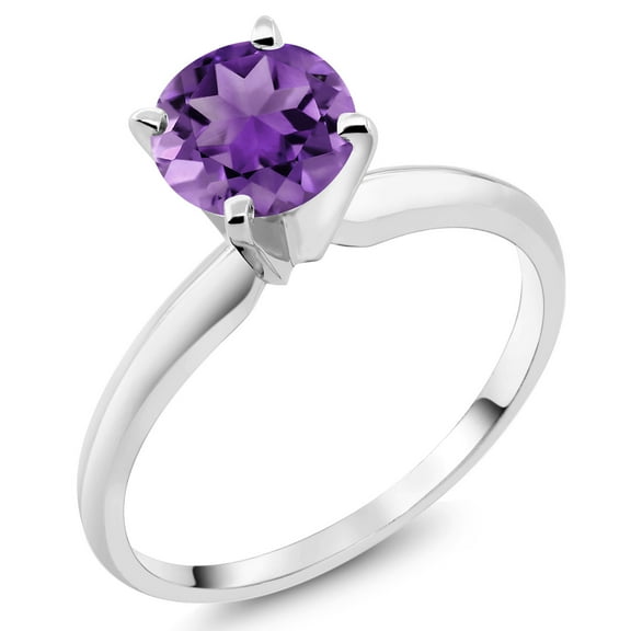 Gem Stone King 18K White Gold Purple Amethyst Women Solitaire Engagement Ring (1.00 Cttw, Gemstone February Birthstone, Round 6MM)