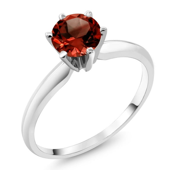 Gem Stone King 18K White Gold Red Garnet Solitaire Engagement Ring for Women (1.20 Cttw, Gemstone January Birthstone, Round 6.5MM, Size 9)