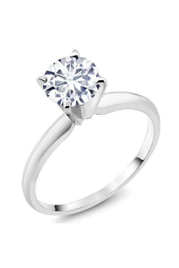 18K White Gold Solitaire Ring Set Round Forever One Near Colorless 1.00cttw Moissanite from Charles & Colvard (Size 7)