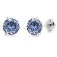 thumbnail image 1 of Gem Stone King 18K White Gold Stud Earrings for Women Men Persian Blue Round Moissanite (1.60 Cttw), 1 of 5