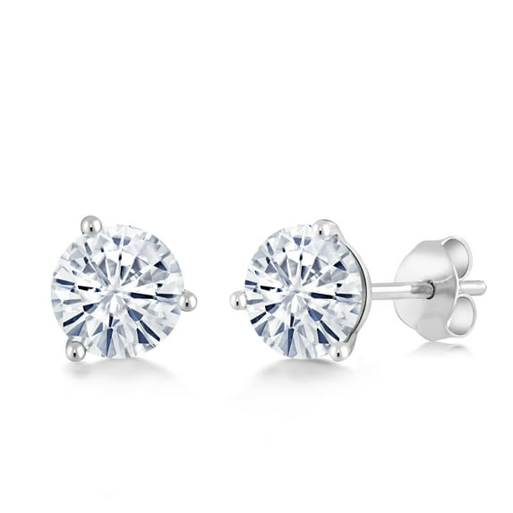 Gem Stone King 18K White Gold White Moissanite From Charles & Colvard 3-Prong Stud Earrings for Women Men (1.00 Cttw, Gemstone Birthstone, Round 5MM)