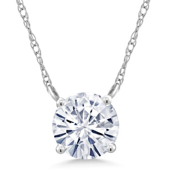 Gem Stone King 18K White Gold White Moissanite Necklace for Women (0.50 Cttw, Gemstone, Round 5MM, 18 inch Chain)