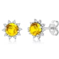 thumbnail image 1 of Gem Stone King 18K White Gold Yellow Sapphire and Diamond Stud Earrings for Women (0.72 Cttw, Round 4MM), 1 of 4