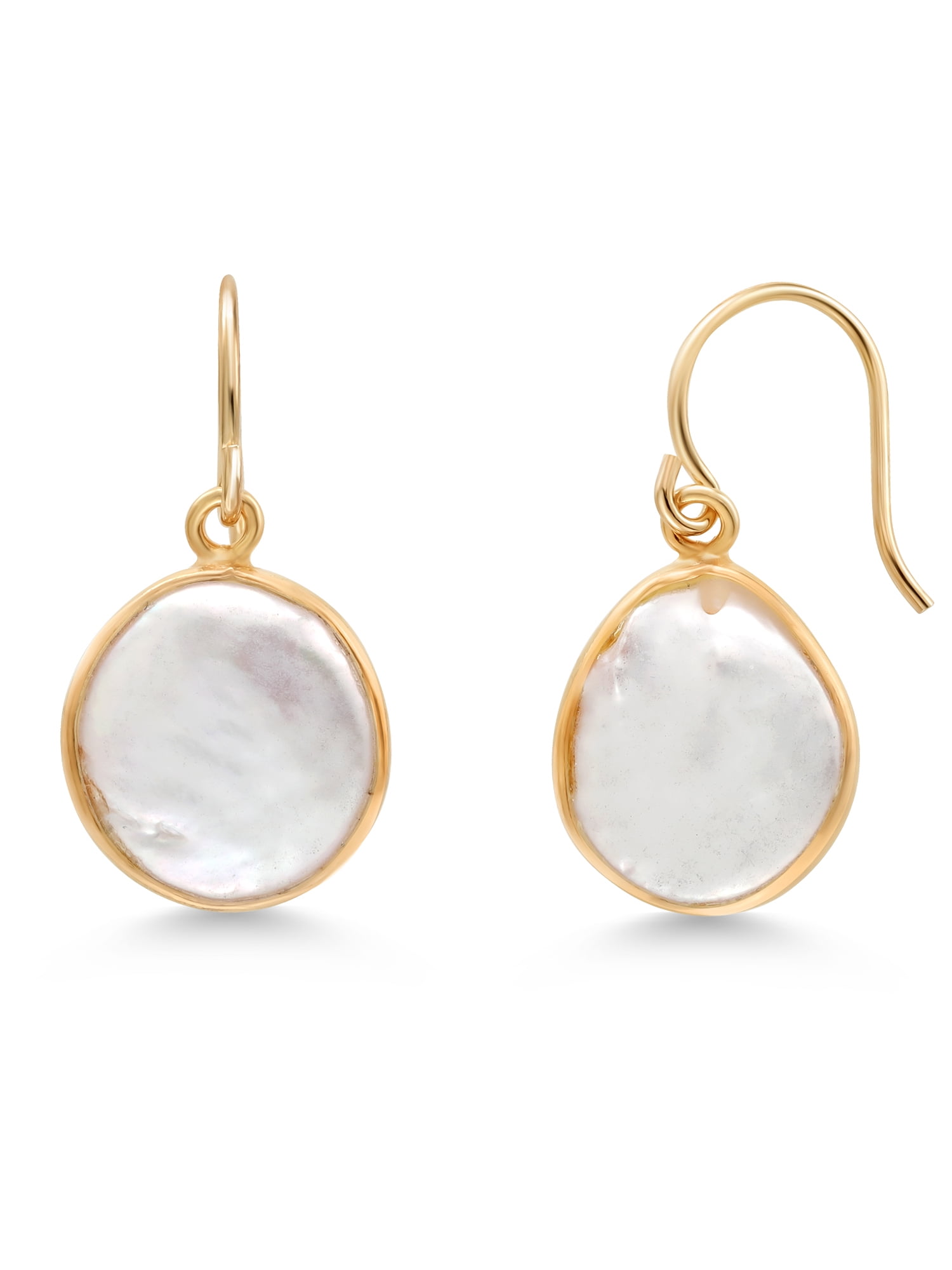 Gem Stone King 18K Yellow Gold Plated 12MM Cultured Freshwater Pearl French Wire Dangle Hook Earrings for Women