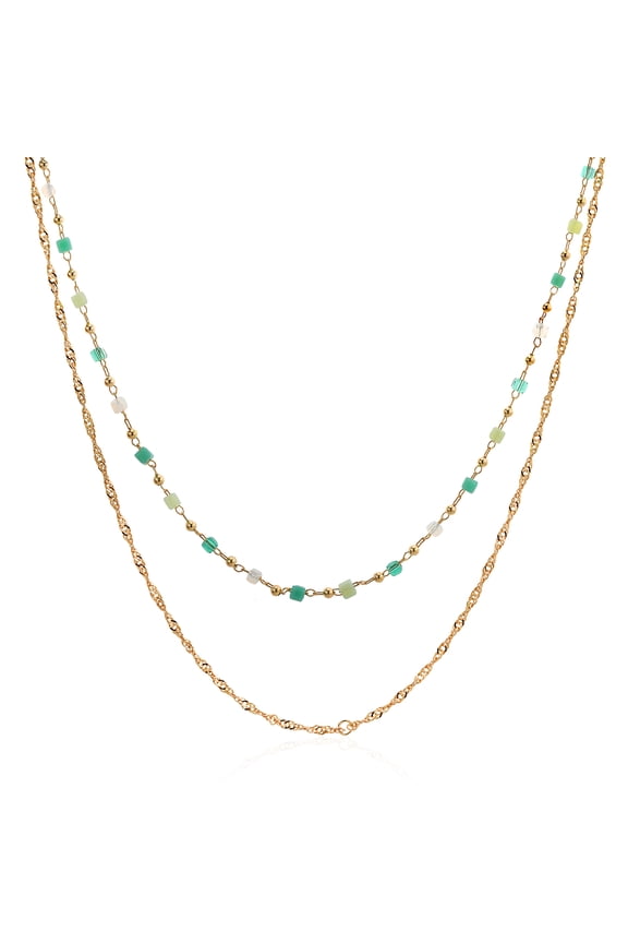 18K Yellow Gold Plated Double Layering Beaded Chain Necklace for Women (Adjustable up to 18 inch, with Lobster Clasp)