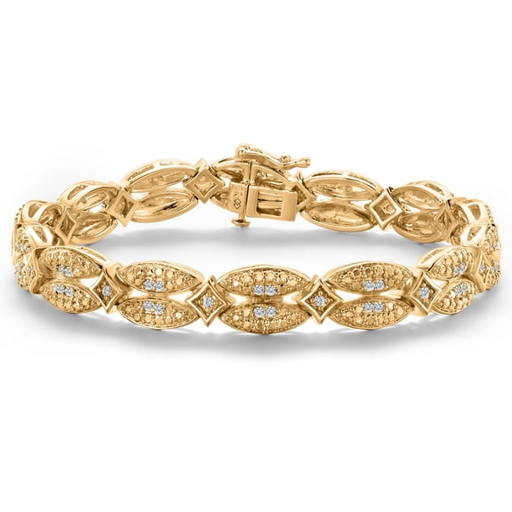 Gem Stone King 18K Yellow Gold Plated Filigree Ornate links Rough Faceted Diamond Tennis Bracelet for Women (1.00 Cttw, 7.5 inches)