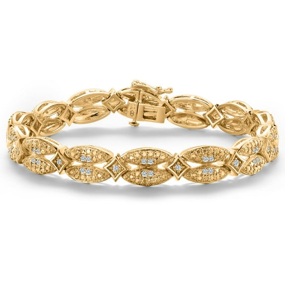 Gem Stone King 18K Yellow Gold Plated Filigree Ornate links Rough Faceted Diamond Tennis Bracelet for Women (1.00 Cttw, 7.5 inches)