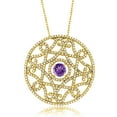 thumbnail image 1 of Gem Stone King 18K Yellow Gold Plated Purple Amethyst Filigree Pendant Necklace for Women | 2.20 Cttw | Round 6MM | Gemstone February Birthstone | Length: 1.5 inch | Center: 6MM | with 18 inch Chain, 1 of 2