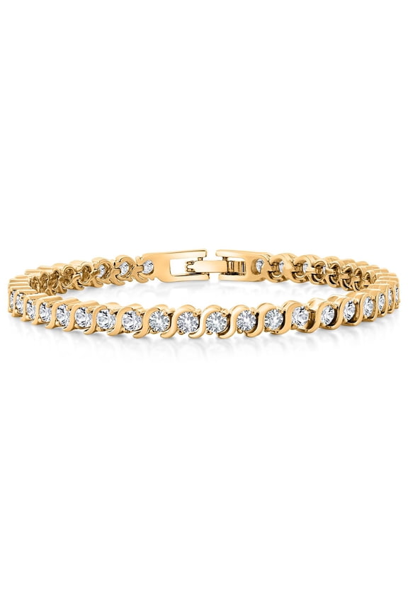 18K Yellow Gold Plated Radiant Sparkling White Cubic Zirconia Tennis Bracelet for Women - The Perfect Luxury Gift for Her on Weddings and Special Occasions - 4.50 Cttw, 7 inch Length