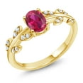 thumbnail image 1 of Gem Stone King 18K Yellow Gold Plated Silver 1.21 Ct Oval Red Created Ruby Greek Olive Vine Branch Engagement Ring, 1 of 7